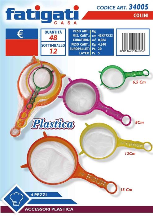 FATIGATI COLINI PLASTICA SET 4PZ CM.15-12-8-6,5