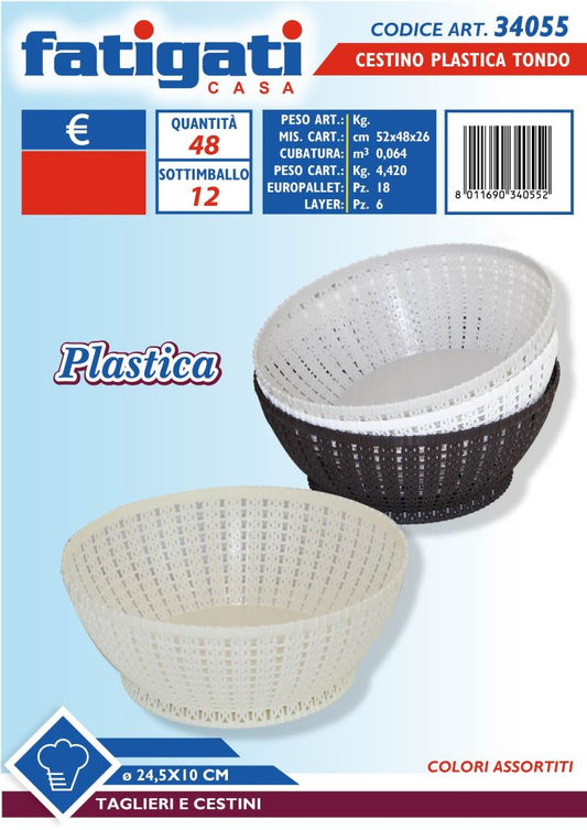 FATIGATI CESTINO PLASTICA TONDO CM.24,5X10 COLORI ASSORTITI