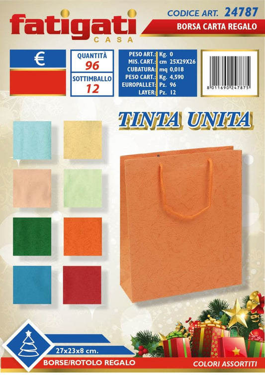 FATIGATI BORSA CARTA REGALO TINTA UNITA CM.27X23X8 COLORI ASSORTITI