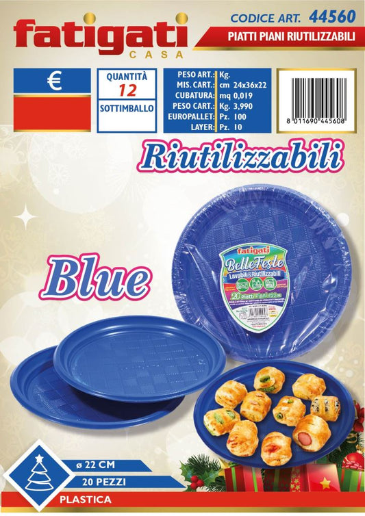 FATIGATI BELLE FESTE PIATTI PIANI LAVABILI& RIUTILIZZABILI 20PZ BLUE