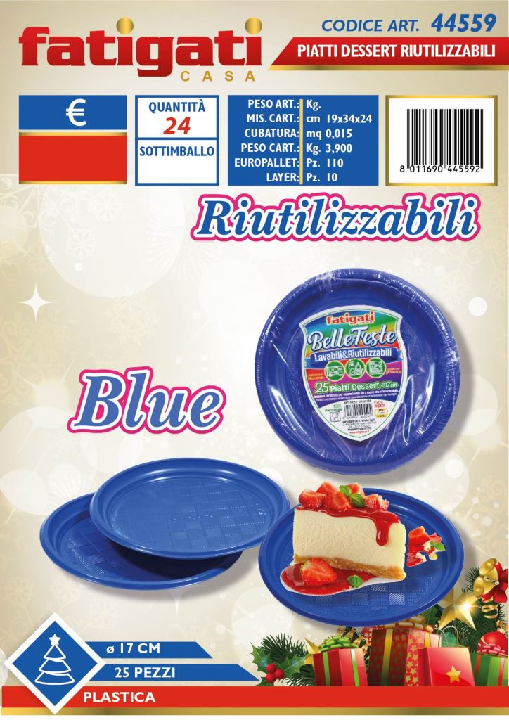 FATIGATI BELLE FESTE PIATTI DESSERT LAVABILI& RIUTILIZZABILI 25PZ BLUE