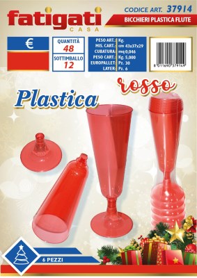 FATIGATI BICCHIERI PLASTICA FLUTE 6PZ ROSSO