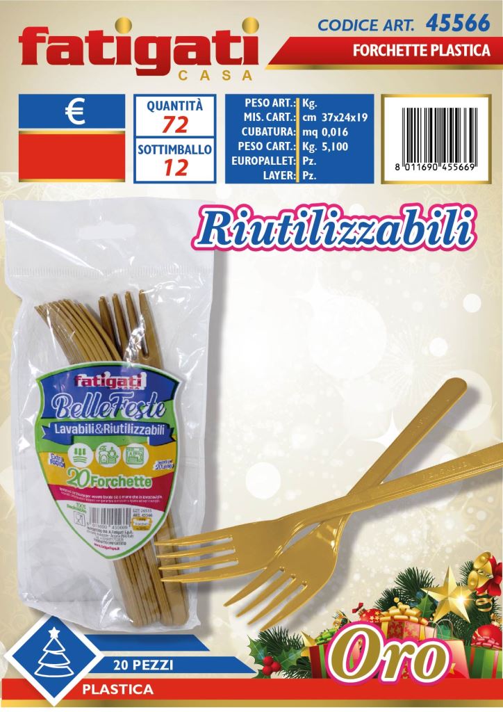 FATIGATI BELLE FESTE FORCHETTE PLASTICA LAVABILI& RIUTILIZZABILI 20PZ ORO