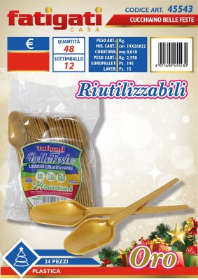 FATIGATI BELLE FESTE CUCCHIAINO PLASTICA LAVABILI& RIUTILIZZABILI 20PZ ORO