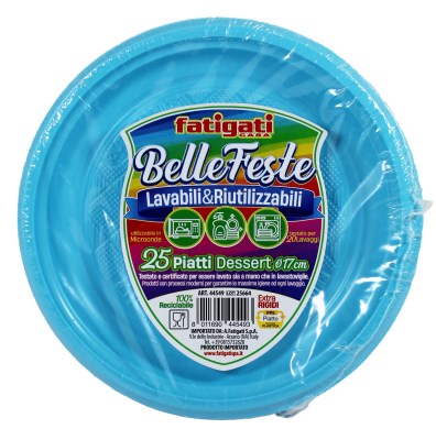 FATIGATI BELLE FESTE PIATTI DESSERT LAVABILI& RIUTILIZZABILI 25PZ CELESTE