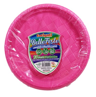 FATIGATI BELLE FESTE PIATTI PIANI LAVABILI& RIUTILIZZABILI 20PZ FUCSIA