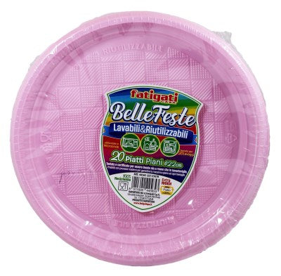 FATIGATI BELLE FESTE PIATTI PIANI LAVABILI& RIUTILIZZABILI 20PZ ROSA