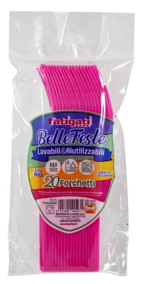 FATIGATI BELLE FESTE FORCHETTE PLASTICA LAVABILI& RIUTILIZZABILI 20PZ FUCSIA