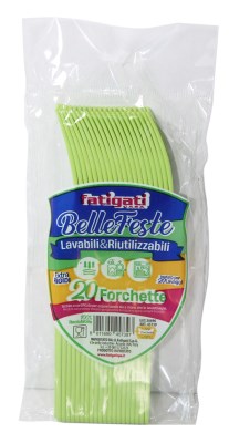 FATIGATI BELLE FESTE FORCHETTE PLASTICA LAVABILI& RIUTILIZZABILI 20PZ VERDE ACIDO