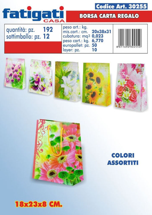 FATIGATI BORSA CARTA REGALO TINTA UNITA CM.18X23X8 COLORI ASSORTITI