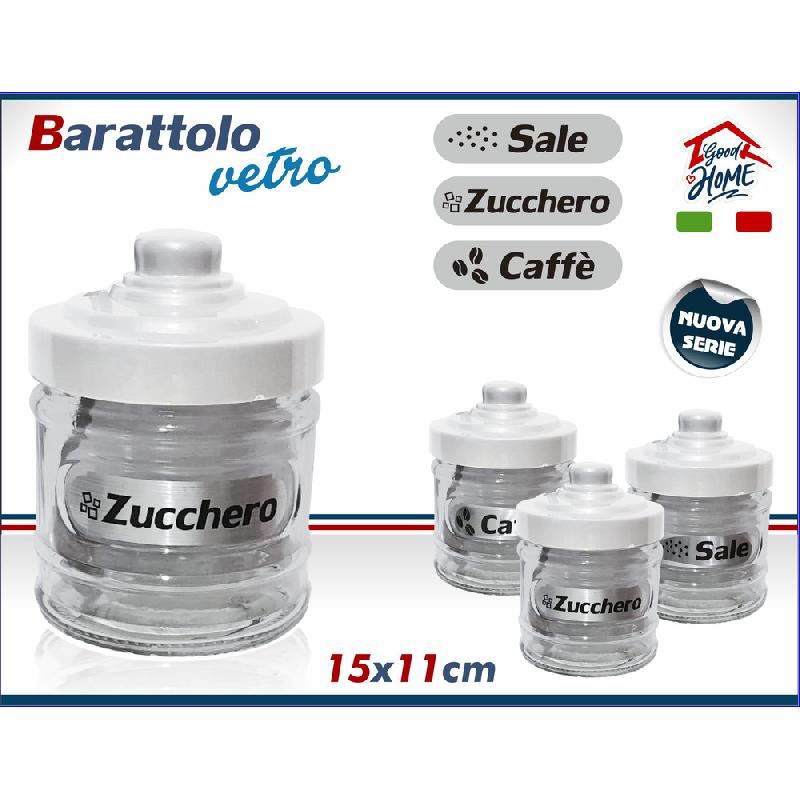 INTERNATIONAL GOOD HOME BARATTOLO VETRO TAPPO BIANCO CM.15X11 SALE-ZUCCHERO-CAFFE' 1PZ