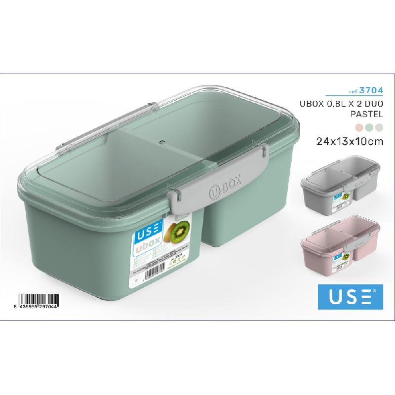 USE FAMILY UBOX DUO PASTEL 2X0,8L CM.24X13X10 COLORI ASSORTITI