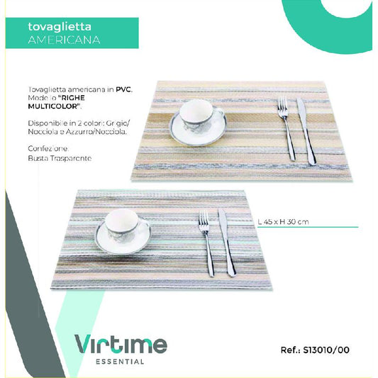 VIRTIME TOVAGLIETTA AMERICANA PVC CM.45X30 RIGHE MULTICOLOR FANTASIE ASSORTITE