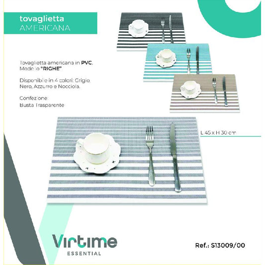 VIRTIME TOVAGLIETTA AMERICANA PVC CM.45X30 RIGHE FANTASIE ASSORTITE