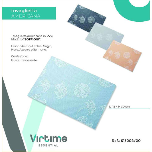 VIRTIME TOVAGLIETTA AMERICANA PVC CM.45X30 SOFFIONI FANTASIE ASSORTITE