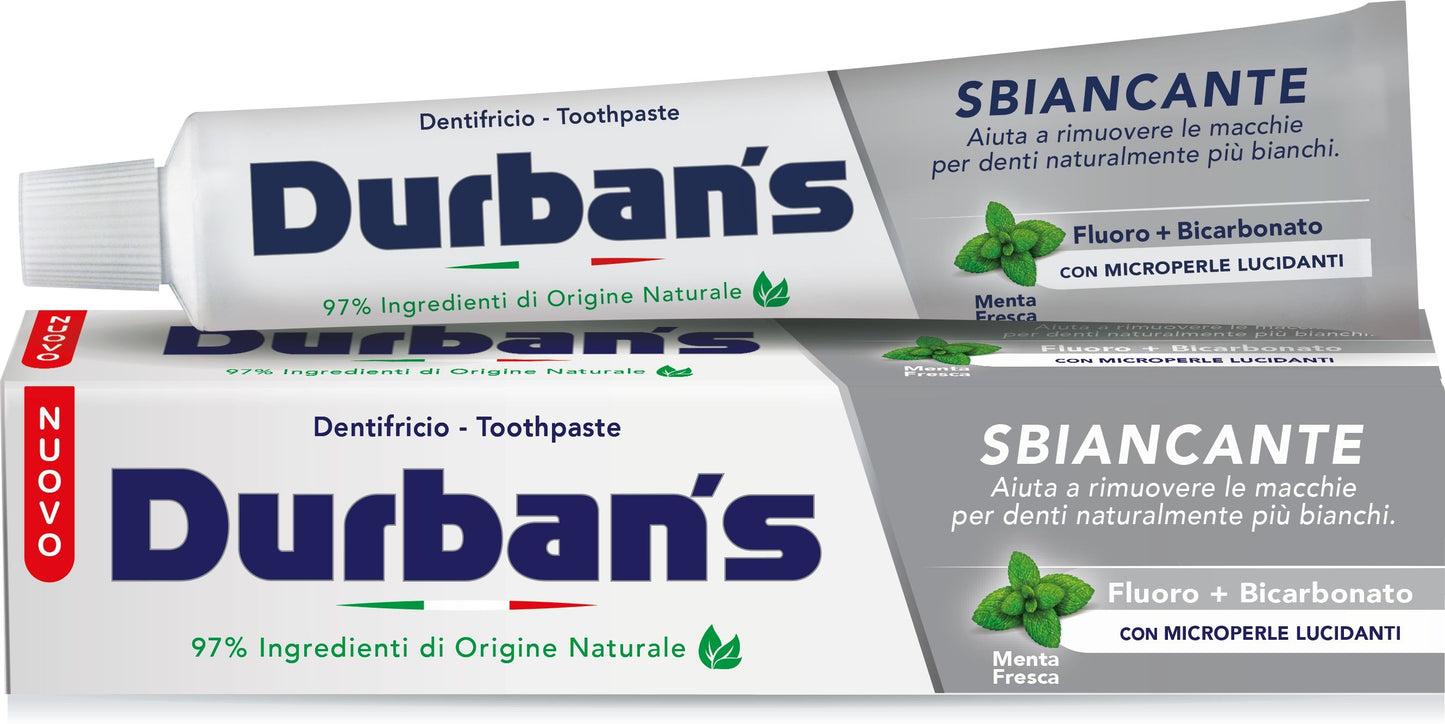 DURBAN'S DENTIFRICIO 75ML SBIANCANTE FLUORO + BICARBONATO MENTA FRESCA