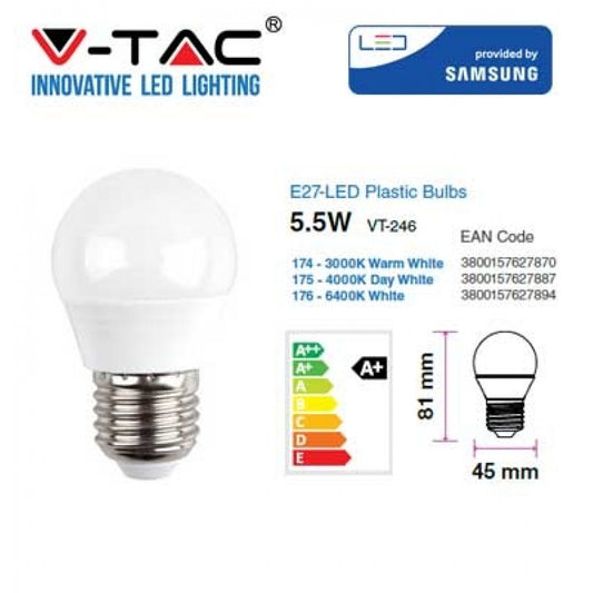 V-TAC LED G45 BULB SFERA E27 6500K