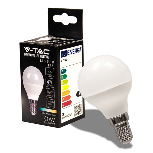 V-TAC LED P45 BULB SFERA E14 4,5W=40W 2700K