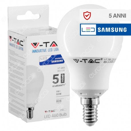 V-TAC LED A60 BULB 9W=60W E14 3000K