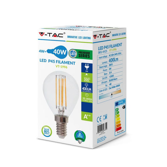 V-TAC LED P45 FILAMENT SFERA E14 4W=35 6400K