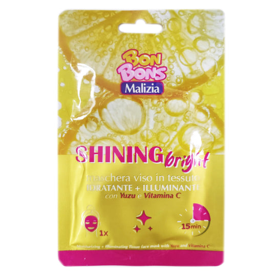 MALIZIA BON BONS SHINING BRIGHT MASCHERA VISO IN TESSUTO IDRATANTE + ILLUMINANTE YUZU E VITAMINA C 1PZ