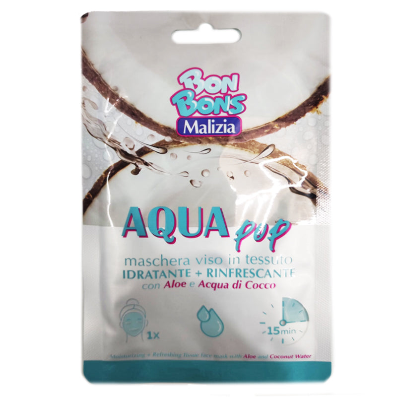 MALIZIA BON BONS AQUA POP MASCHERA VISO IN TESSUTO IDRATANTE + RINFRESCANTE ALOE E ACQUA DI COCCO 1PZ