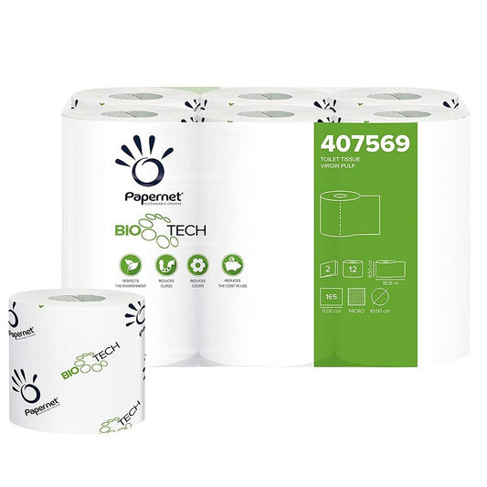 PAPERNET BIO TECH CARTA IGIENICA FASCETTATA 2 VELI 12 ROTOLI 165 STRAPPI 407569