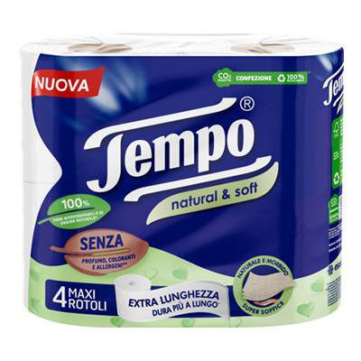 TEMPO CARTA IGIENICA NATURAL & SOFT 4 MAXI ROTOLI 100% FIBRE BIODEGRADABILI E DI ORIGINE NATURALE