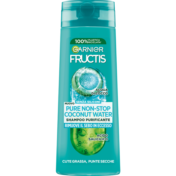 GARNIER FRUCTIS SHAMPOO 250ML PURE NON-STOP COCONUT WATER PURIFICANTE CUTE GRASSA,PUNTE SECCHE