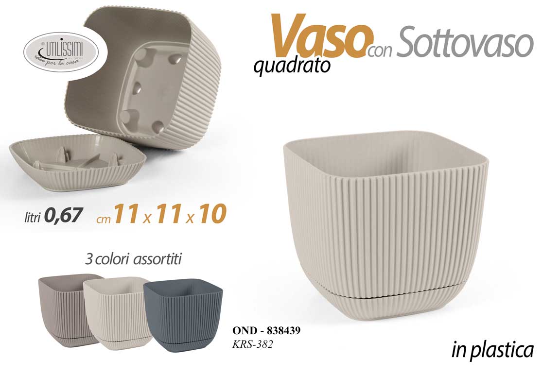 GICOS VASO QUADRATO CON SOTTOVASO IN PLASTICA CM.11X11X10 0,67L COLORI ASSORTITI