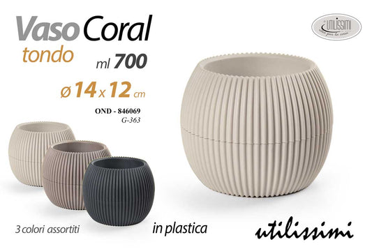 GICOS VASO CORAL TONDO IN PLASTICA CM.14X12 700ML COLORI ASSORTITI