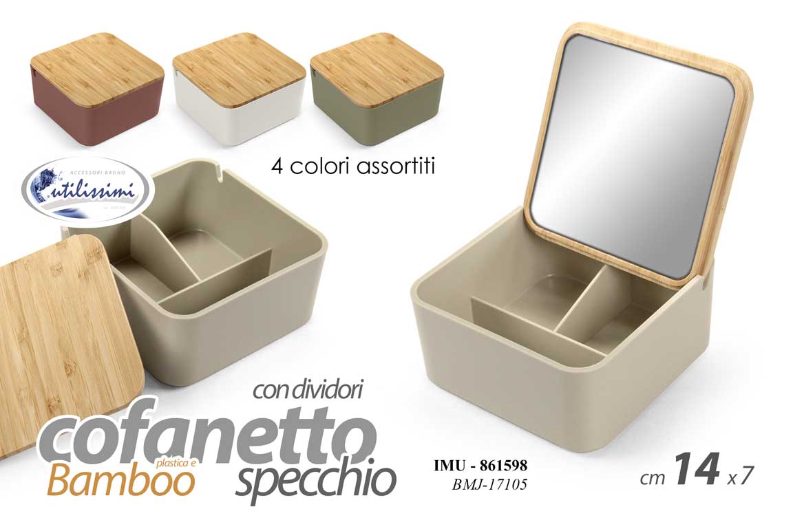 GICOS COFANETTO SPECCHIO IN PLASTICA E BAMBOO CON DIVISORI CM.14X7