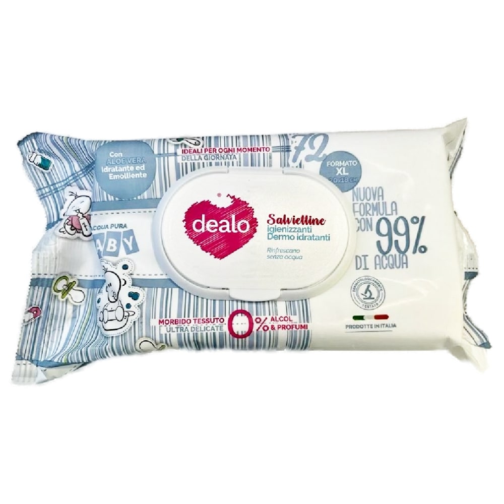 DEALO BABY SALVIETTINE DETERGENTI DERMOIDRATANTI XL CM.20X18 72PZ ACQUA PURA