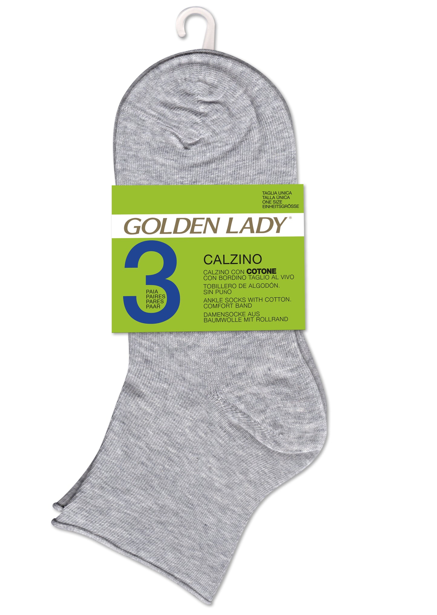 GOLDEN LADY CALZINO IN COTONE TG. UNICA BORDO TAGLIO AL VIVO 3 PAIA GRIGIO