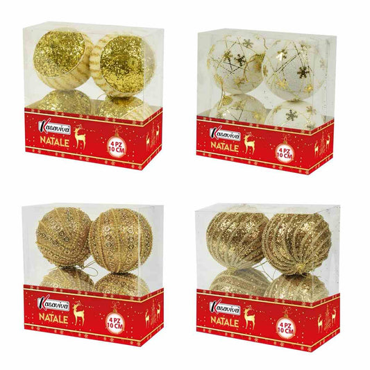 KASAVIVA NATALE BOX 4 SFERE LUX ORO DECORATE CM.10 ASSORTITE