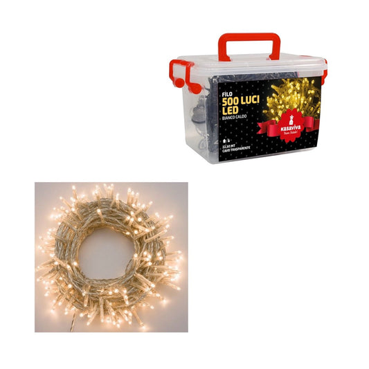 KASAVIVA NATALE FILO 500 LUCI LED BIANCO CALDO 22,50MT CAVO TRASPARENTE