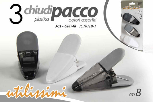 GICOS BLISTER 3 CLIPS CHIUDIPACCO CM.8 COLORI ASSORTITI