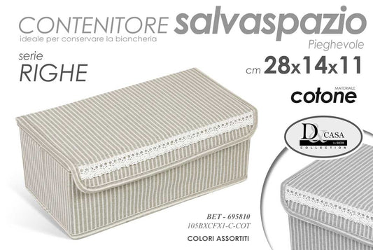 GICOS CONTENITORE SALVASPAZIO PIEGHEVOLE IN COTONE CM.28X14X11 SERIE RIGHE COLORI ASSORTITI