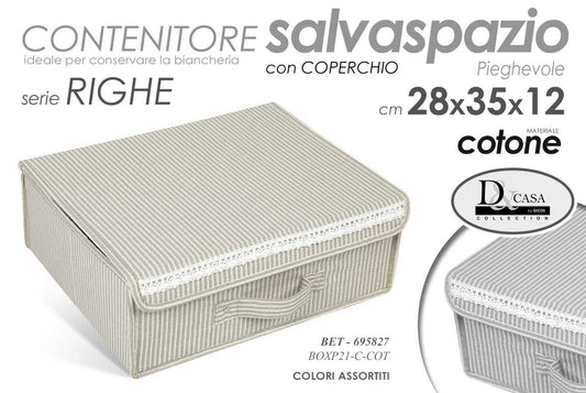 GICOS CONTENITORE SALVASPAZIO PIEGHEVOLE IN COTONE CM.28X35X12 SERIE RIGHE COLORI ASSORTITI