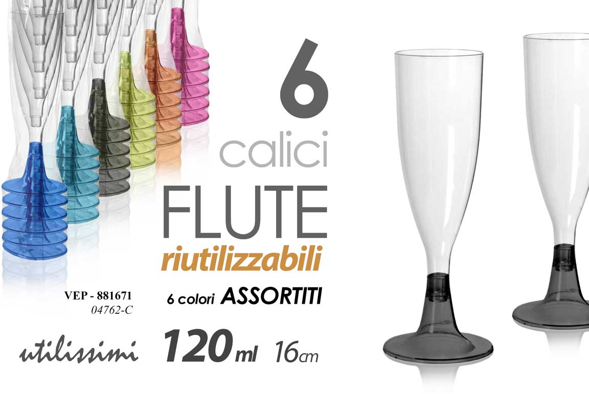 GICOS CALICI FLUTE RIUTILIZZABILI 6PZ COLORI ASSORTITI