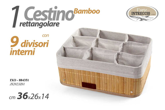 GICOS CESTINO RETTANGOLARE BAMBOO CON 9 DIVISORI INTERNI CM.36X26X14