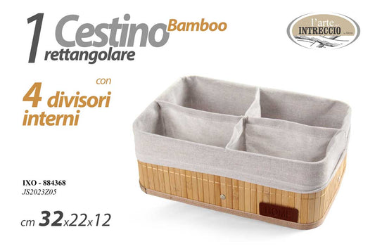 GICOS CESTINO RETTANGOLARE BAMBOO CON 4 DIVISORI INTERNI CM.32X22X12