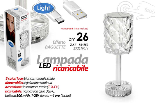 GICOS LAMPADA LED RICARICABILE DA TAVOLO CM.26 EFFETTO BAGUETTE