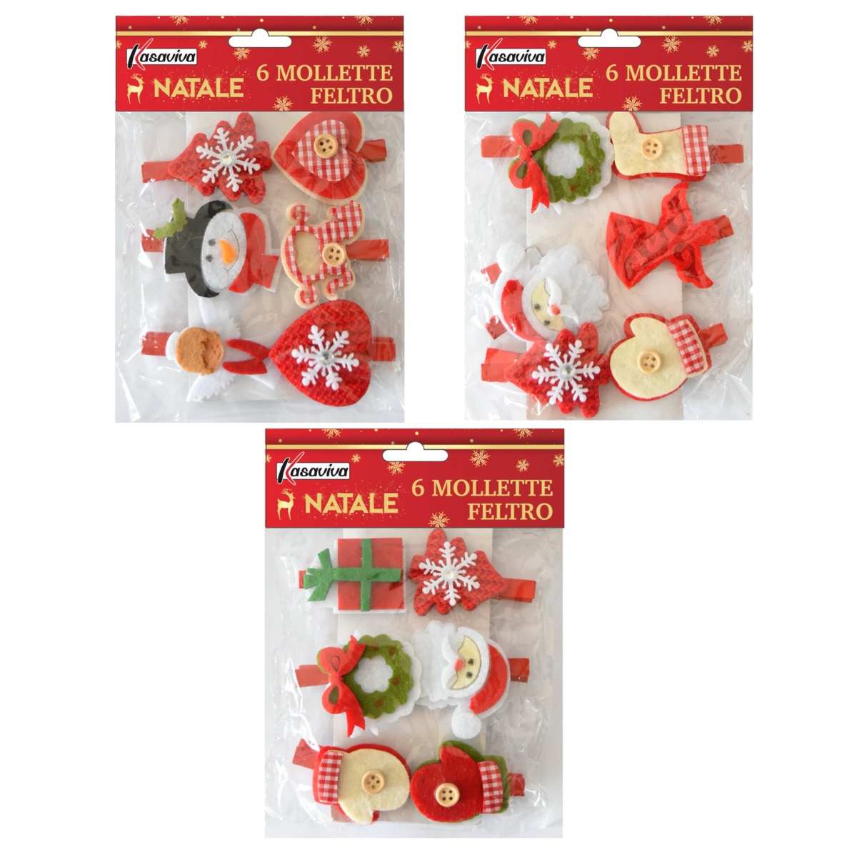 KASAVIVA NATALE MOLLETTE FELTRO 6PZ ASSORTITE