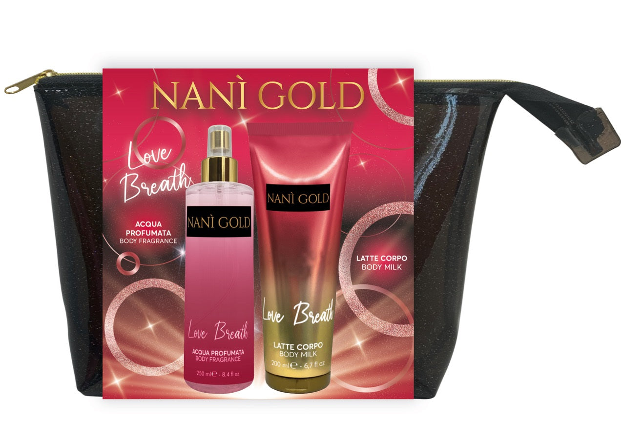 NANI' GOLD LOVE BREATH CONFEZIONE ACQUA PROFUMATA 250ML + CREMA CORPO 200ML + POCHETTE