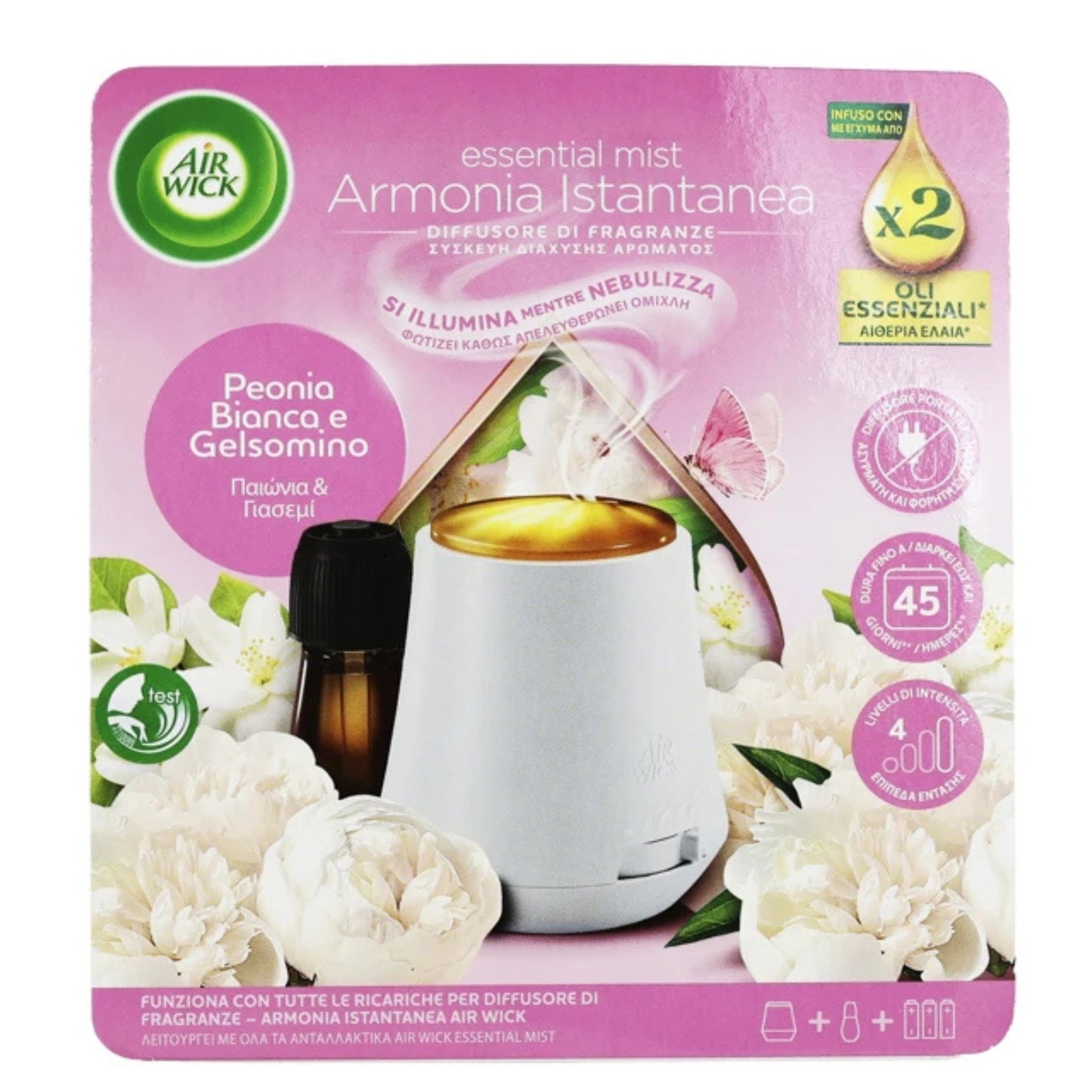 AIR WICK DIFFUSORE COMPLETO OLI ESSENZIALI ARMONIA ISTANTANEA RICARICA PEONIA E GELSOMINO