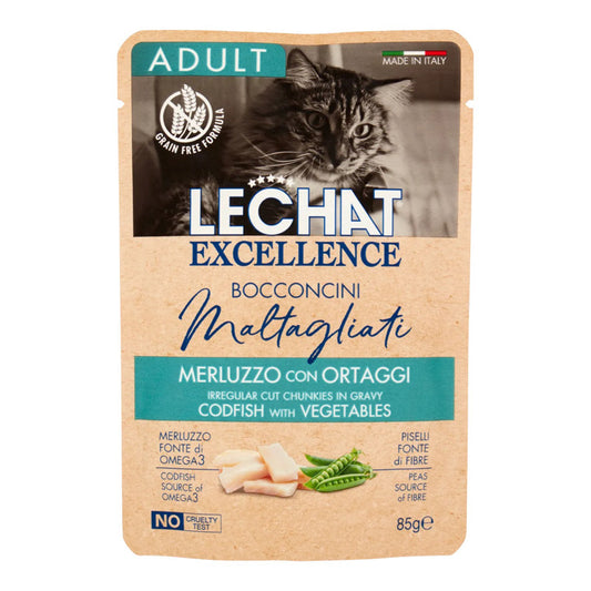 LECHAT EXCELLENCE BOCCONCINI MALTAGLIATI 85G ADULT MERLUZZO CON ORTAGGI