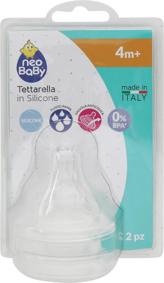NEOBABY TETTARELLA IN SILICONE 4M+ 2PZ FLUSSO PAPPA
