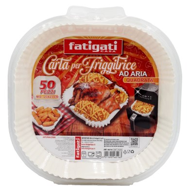 FATIGATI CASA CARTA PER FRIGGITRICE AD ARIA CM.23X23 50PZ QUADRATA BIANCA