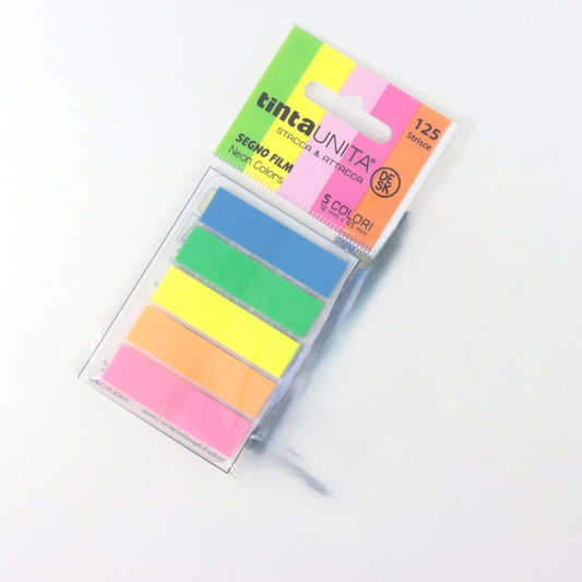 TINTA UNITA DESK STACCA & ATTACCA SEGNO FILM NEON COLORS 125 STRISCE 12MM X 45MM 5 COLORI